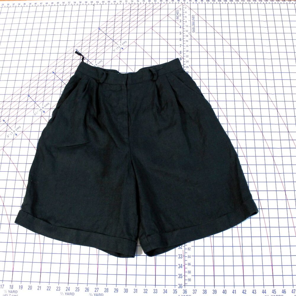 Valerie Stevens Vintage Y2K Dark Green Linen High Waist Cuffed Baggy Shorts S